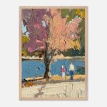 autumn lakeside nursery wall art with wooden frame