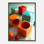 bright cubes nursery wall art with wooden frame