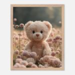pastel teddy bear nursery wall art with wooden frame