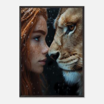 woman and lion winter harmony nursery wall art