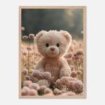 pastel teddy bear nursery wall art with wooden frame