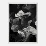 monochrome petal nursery wall art with wooden frame