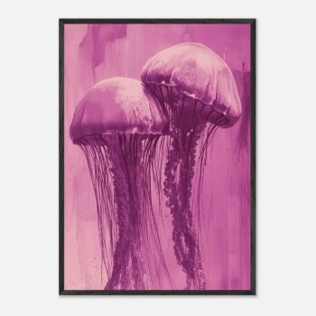 pink jellyfish nursery wall art with wooden frame