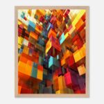 colorful geometric nursery wall art with wooden frame