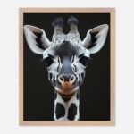 monochrome giraffe nursery wall art with wooden frame