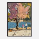 autumn lakeside nursery wall art with wooden frame