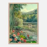 impressionist lake scene nursery wall art with wooden frame