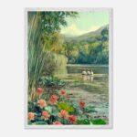 impressionist lake scene nursery wall art with wooden frame