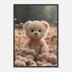 pastel teddy bear nursery wall art with wooden frame