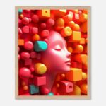 surreal geometric nursery wall art with wooden frame