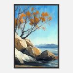 autumn coastline nursery wall art with wooden frame