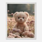 pastel teddy bear nursery wall art with wooden frame