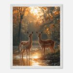 golden deer nursery wildlife art with wooden frame