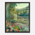 impressionist lake scene nursery wall art with wooden frame