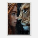 woman and lion winter harmony nursery wall art