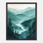 misty mountain nursery wall art with wooden frame