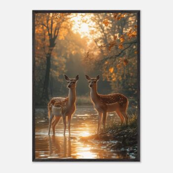 golden deer nursery wildlife art with wooden frame