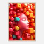 surreal geometric nursery wall art with wooden frame