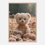 pastel teddy bear nursery wall art with wooden frame