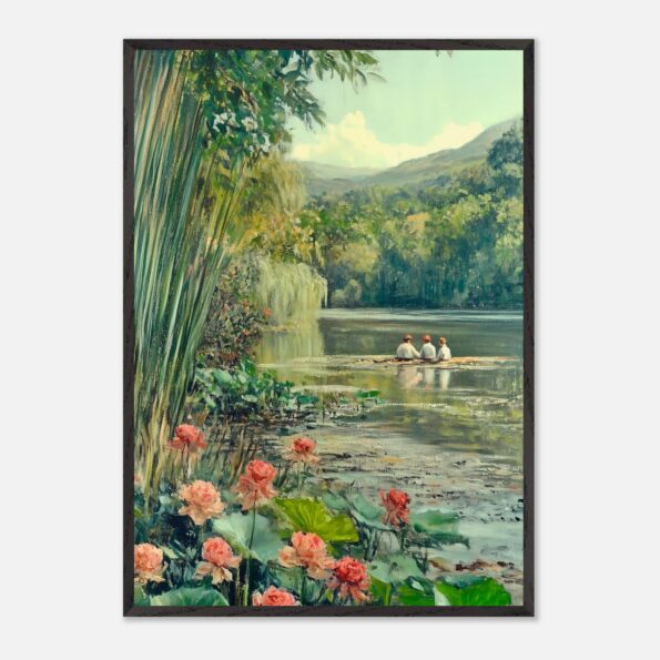 impressionist lake scene nursery wall art with wooden frame