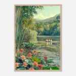 impressionist lake scene nursery wall art with wooden frame