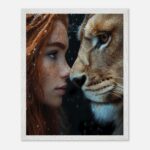 woman and lion winter harmony nursery wall art