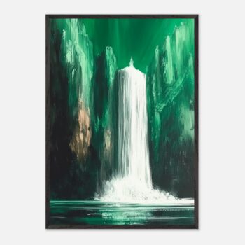 green waterfall nursery wall art with wooden frame